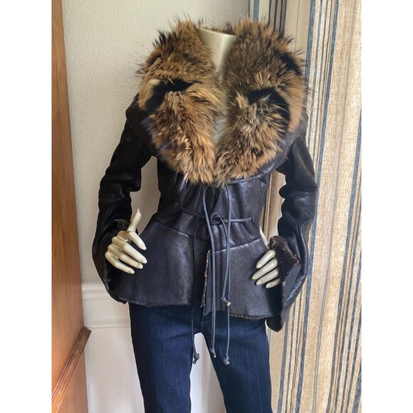 EUC Roberto Cavalli Reversible Fur Leather Jacket Coat M - Picture 1 of 14